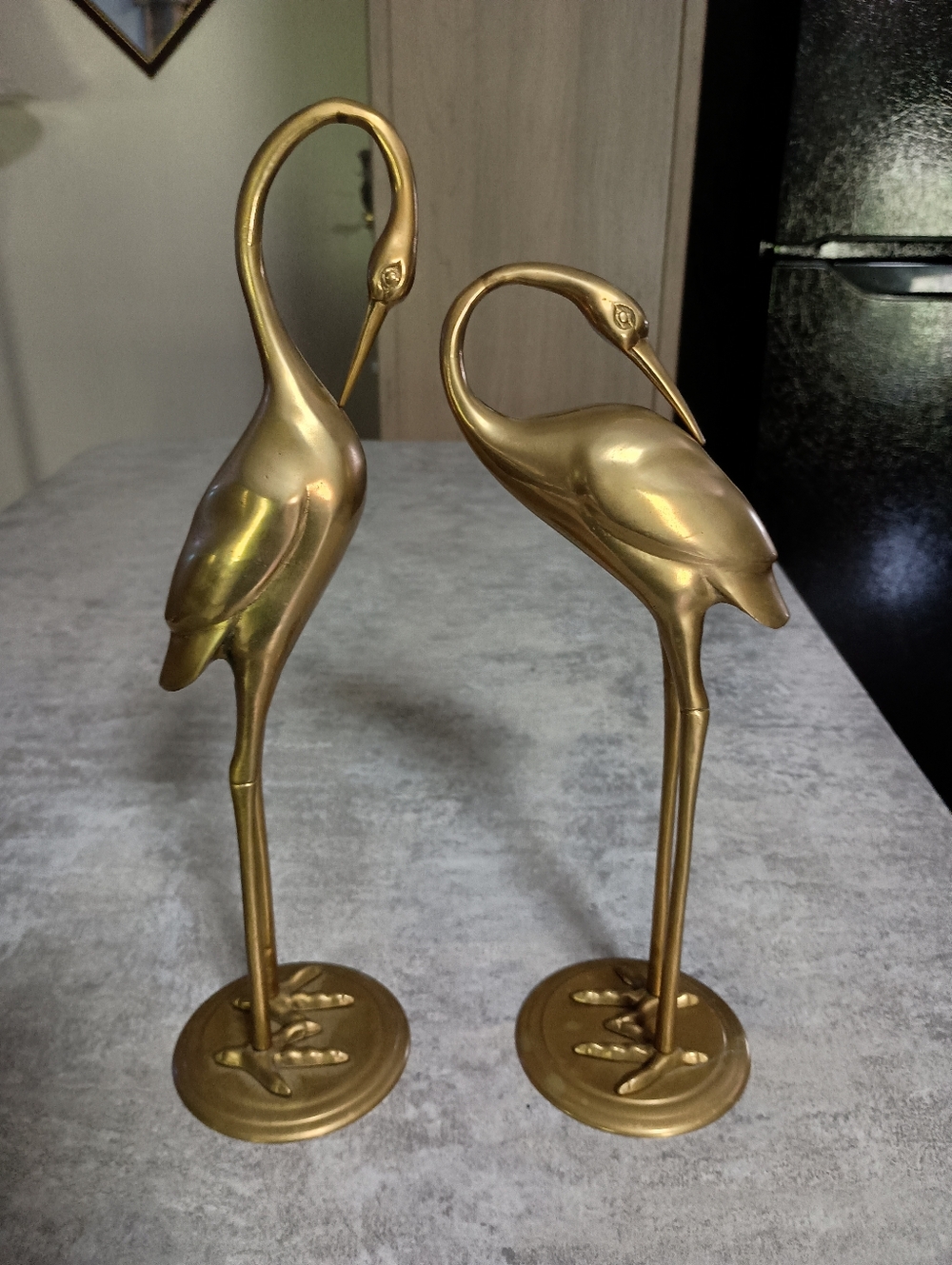 Brass Crane Heron Figurines - Pair